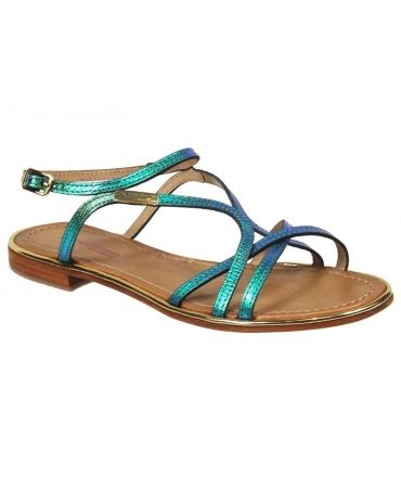 Nu-pieds Les Tropéziennes Menton cuir irisé bleu