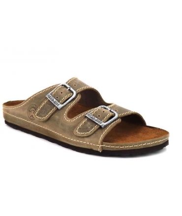 Inter Bios 0200 marron, mules anatomique en cuir et liège bio pour homme