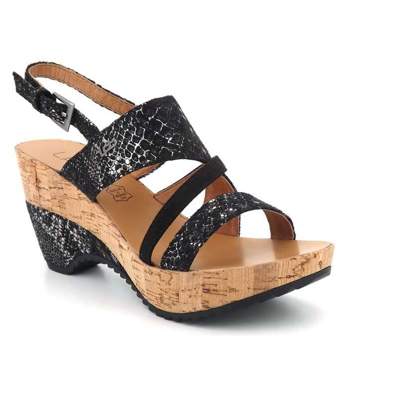 sandale noir compensé