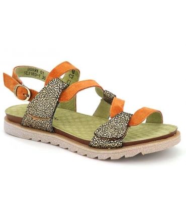 Sandale Laura Vita Dorry 01 Orange vert, nu pieds double velcro