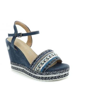 Sandale compensée kaporal Tali bleu, nouveauté chaussures femmes
