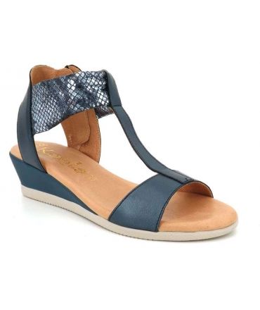 Sandale petit compensée Kaola 445 Cap/Ben bleu | Nu pied cuir aspect serpent