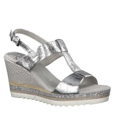 Compensé en cuir Marco Tozzi 28709-22 argent, chaussure confort