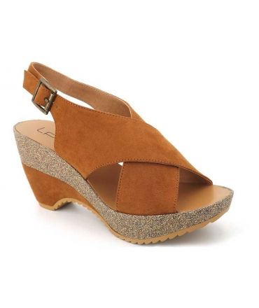 Compensé Lpb Shoes Lalie camel, sandale mode pour femme