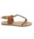 Lpb Shoes sandale plate en cuir Pepita camel, bride salomé + bijoux