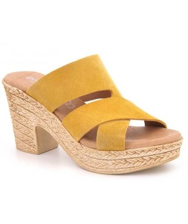 Vends Sabots Cuir Eva Frutos 8756 Jaune Ou Noir Nouveaute Mules Compensees Femmes