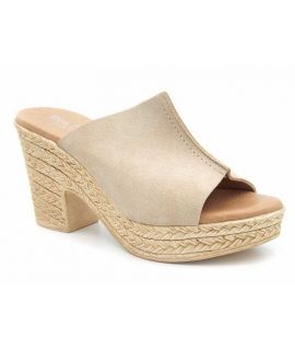 Sabot cuir Eva Frutos 8754 beige, semelle compensée