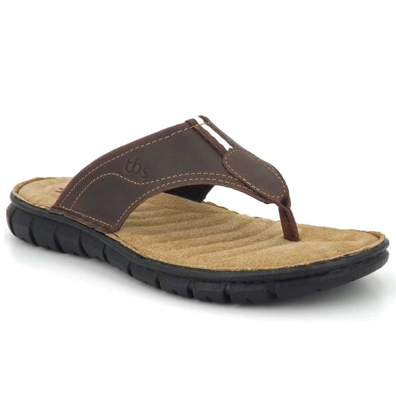 Acheter tong confort TBS Scoress pour homme, entre doigt en cuir pleine