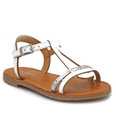 Les Tropéziennes Bada blanc argent sandale fillette en cuir