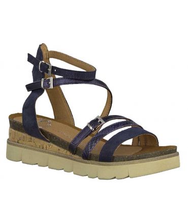 Marco Tozzi 28500-24 bleu, sandale anatomique cuir pour femmes