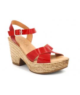 Sandale gros talon Kaola 472 Altamira en cuir rouge vernis pour femmes