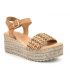 Sandale compensée Kaola 951 en cuir et raphia beige