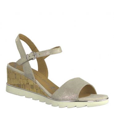  Marco Tozzi 28724 22 beige, sandale cuir confortable petit compensé