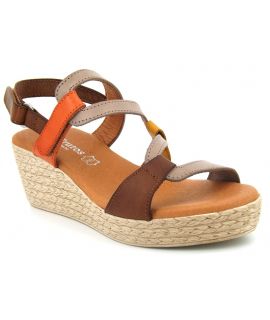 Compensé Eva Frutos 428 en cuir marron, nouveauté chaussure confort