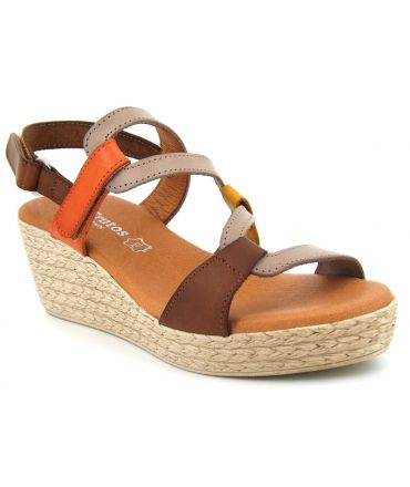 Compensé Eva Frutos 428 en cuir marron, nouveauté chaussure confort
