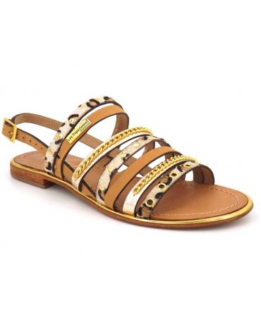 Les Tropéziennes par M Belarbi Haniac beige leopard, sandale cuir pour femmes