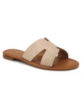 Mules Playa Kimmy beige, claquette femmes pas chers aspect crocodile