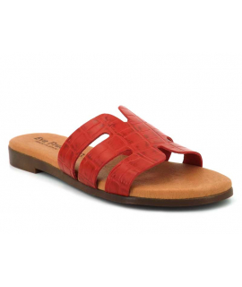 Mules Eva Frutos 9176 rouge, claquettes confortables en cuir aspect croco