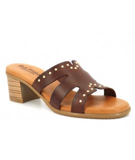 Eva Frutos 1404 marron, mules petit talon en cuir confort
