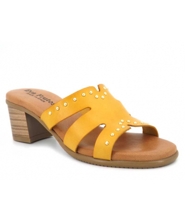 Eva Frutos 1404 jaune, mules petit talon en cuir confort