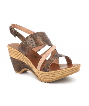 Nu-pieds Chattawak Juliette bronze, sandale à talon compensée pour femmes