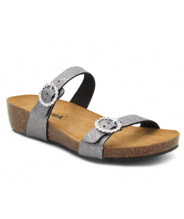 Mules Emma 8954 Boa gris, petit compensé anatomique semelle liège bio