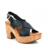 Chaussures Kaola 895 noire, sandale talon cuir aspect croco