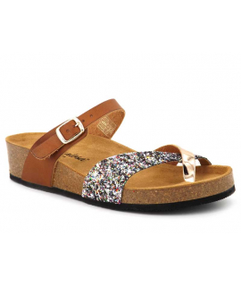 Carla Tortosa 93106 marron multi | Tongs passe orteil anatomique en liège bio