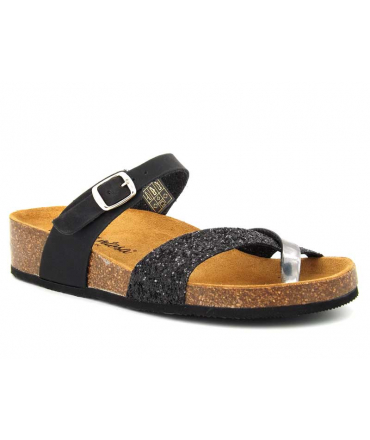 Passe orteil Carla Tortosa 93106 noir multi | Tongs anatomique en liège bio, spécial pieds sensibles