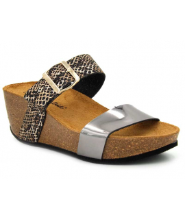 Mules compensées Carla Tortosa 97260 noir multi | Plateau en liège 6 cm de hauteur