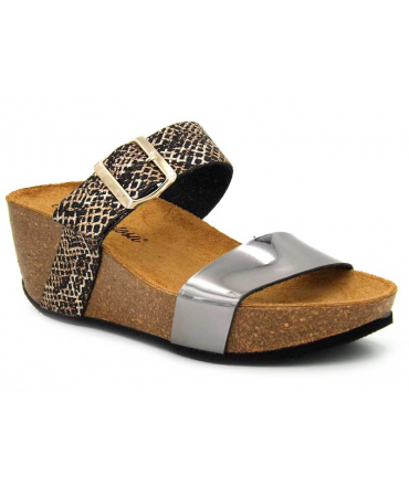 Mules compensées Carla Tortosa 97260 noir multi | Plateau en liège 6 cm de hauteur