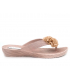 Tongs petit compensé Kélara K62017 beige, semelle massante pour femmes, décorée d'un pompon en tulle