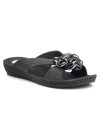 Mules plage Kelara K62019 noires petit compensé décor pompon