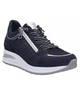 Baskets Bugatti Venice cuir bleu, sneakers femme fermeture zip