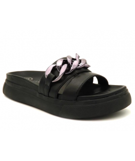 Mules Bugatti Dalia noir, claquettes mode avec grosse chaine sur le dessus