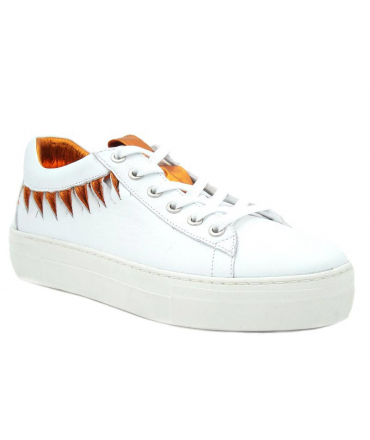 Baskets en cuir Métamorf'Ose Laffy blanc et orange, semelle plateau 3 cm