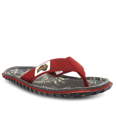 Gumbies tongs Grey Hibiscus, nu pieds écolo gris et rouge