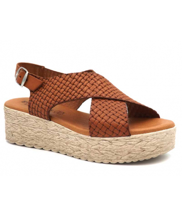 Eva Frutos 714 Grabado marron | Sandale plateforme aspect cuir tressé semelle gel confort