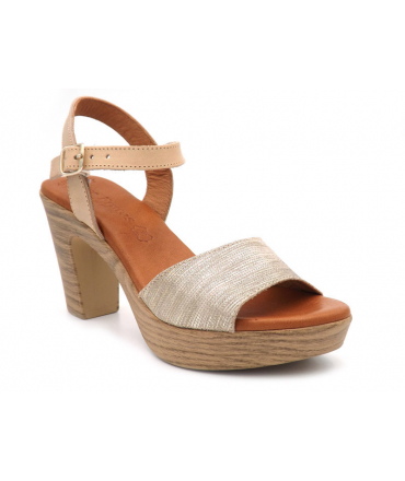 Sandale Eva Frutos 2869 beige & doré, semelle et tige cuir très confortables