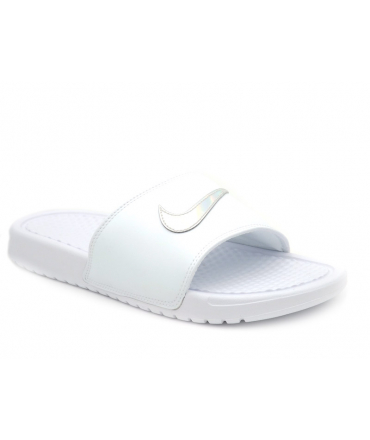 Wmns Benassi Jdi blanc logo argenté cousu