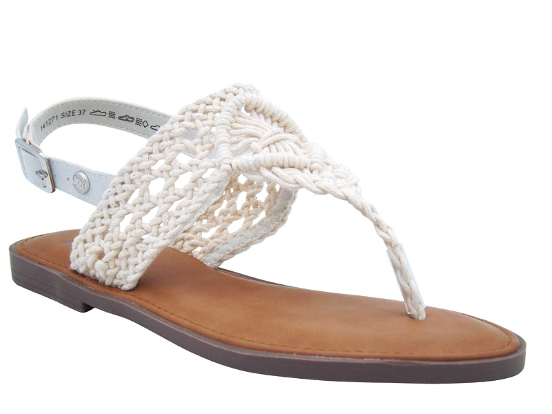 Xti 141271 Nu-pieds plats couleur crème à bride textile macramé