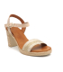 Sandale talon Eva Frutos 990 beige et doré, nu pieds en cuir confortable