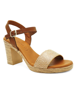 Sandale talon Eva Frutos 990 camel en cuir marron multi