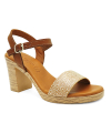 Sandale talon Eva Frutos 990 camel en cuir marron multi