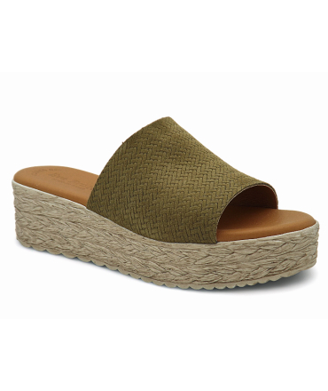 Mules confort eva frutos 767 en cuir kaki, semelle confort