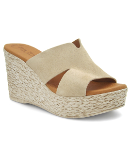 Eva Frutos 1901 beige, mules compensées talon 10 cm