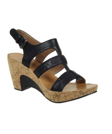 Sandale compensée LPB Shoes Hortensia serpent noir