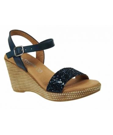 Nu pieds compensé Eva Frutos GL 6790 glitter bleu marine